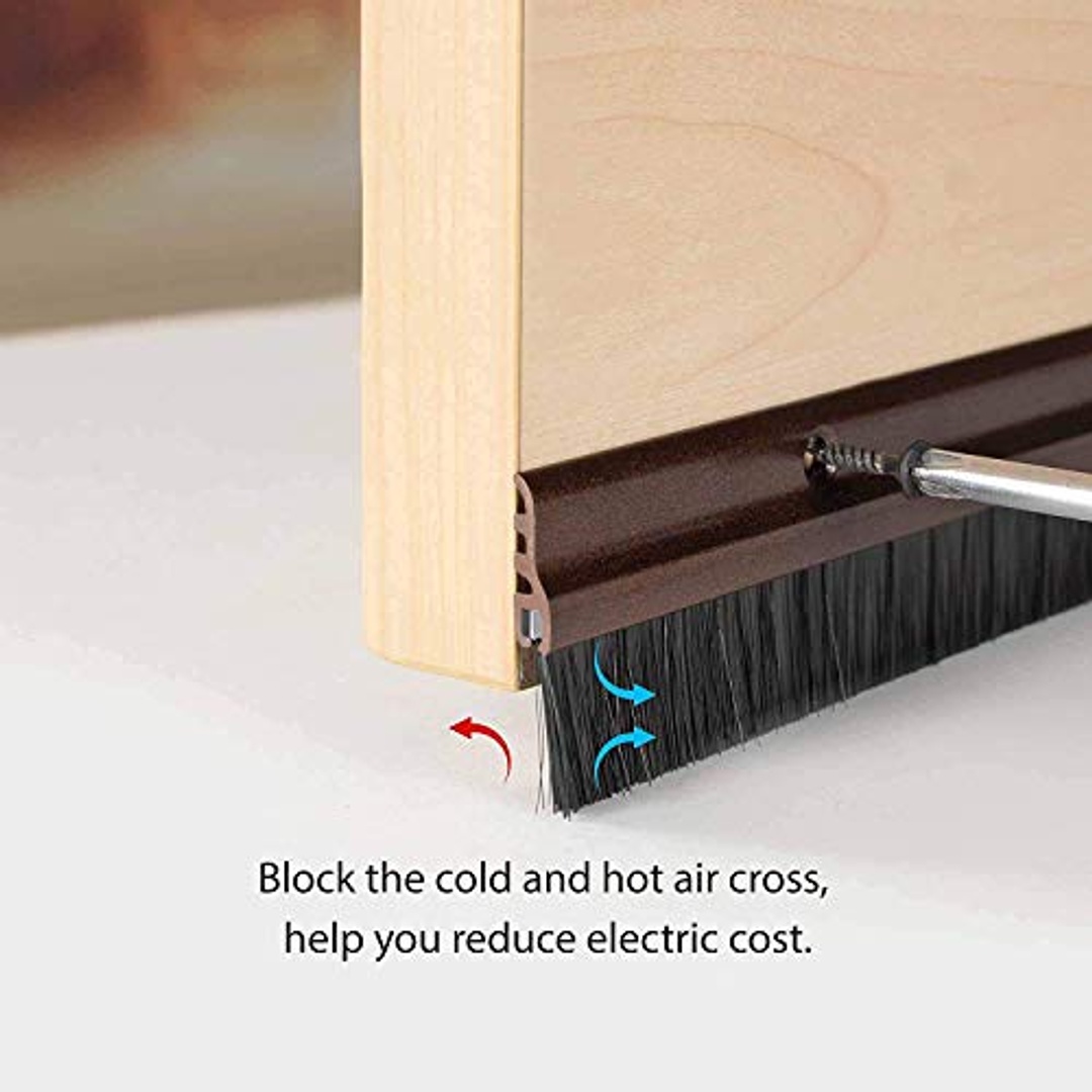 سدادة باب بحواف ألومنيوم وفرشاة نايلون - بني - 2 قطعة