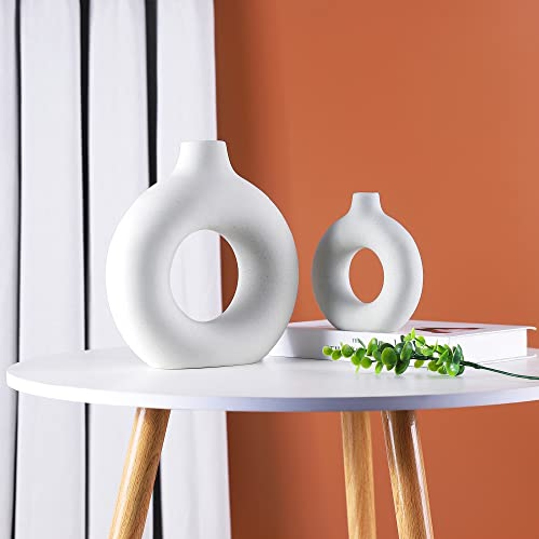 طقم فازة سيراميك للديكور المنزلي - 3 قطع - أبيض