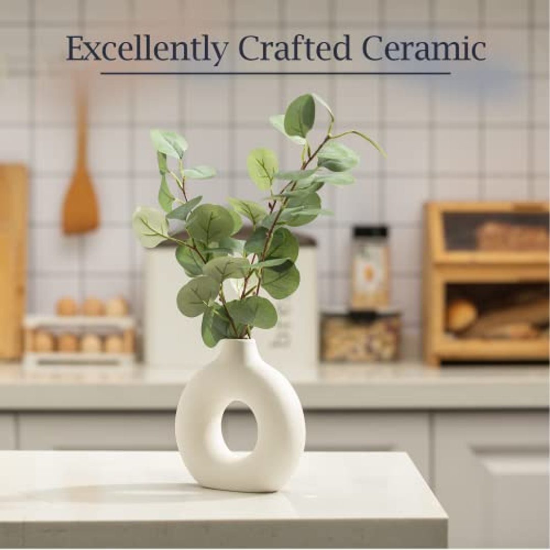 فازة سيراميك للديكور المنزلي - 17 سم - أبيض