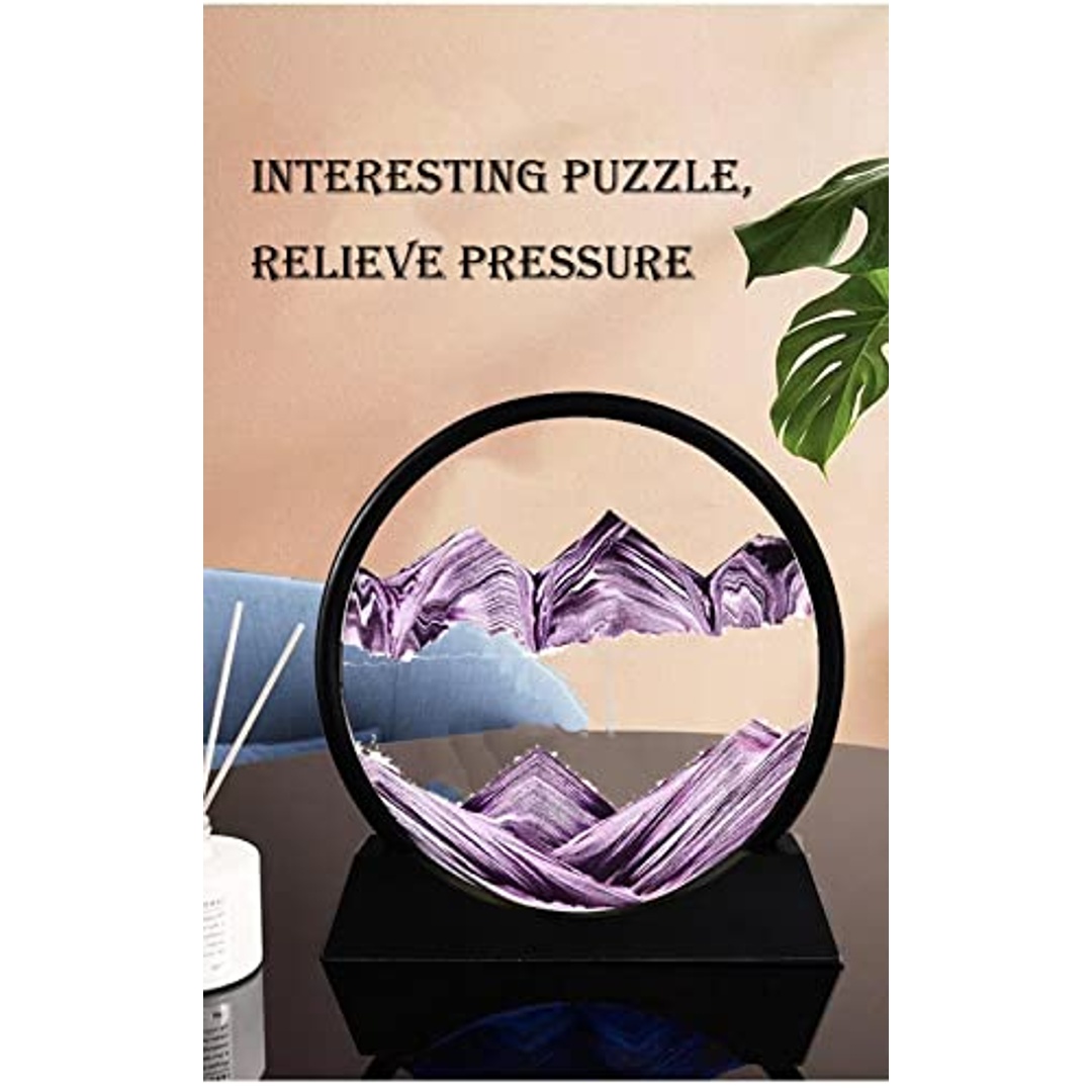 لوحة رمل متحركة ثلاثية الأبعاد بإطار زجاجي - 7 بوصة - بنفسجي