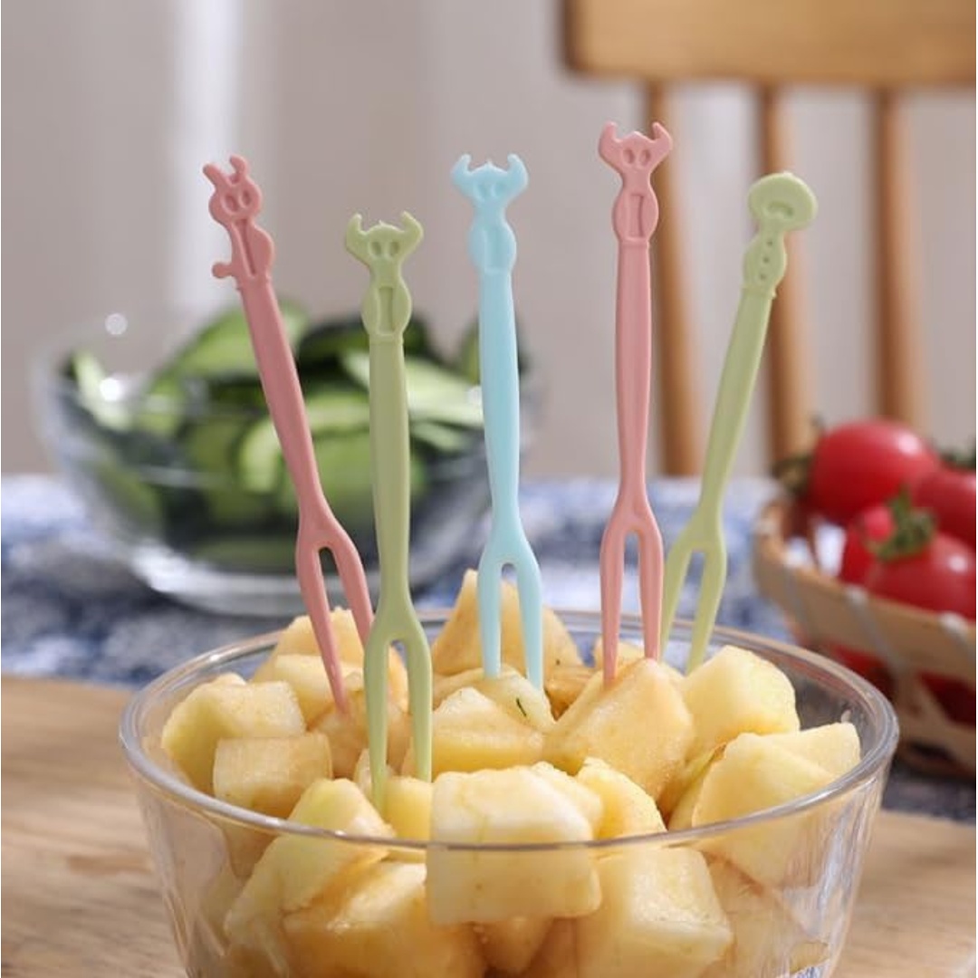 مجموعة شوك وأعود فواكه بلاستيك - بينك - 50 قطعة