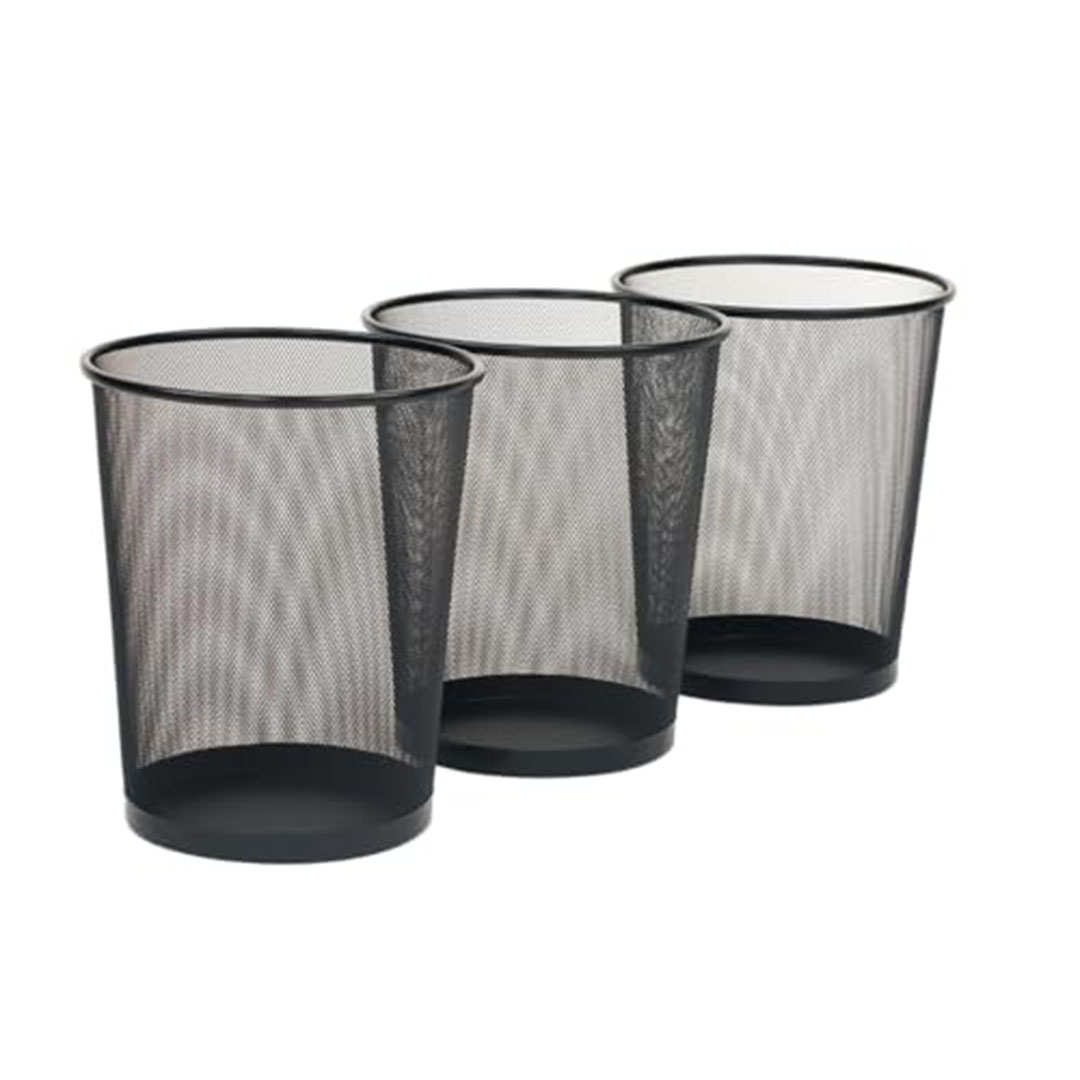 سلة مهملات شبكية دائرية 30 سم × 35.5 سم عبوة 3 قطع - أسود