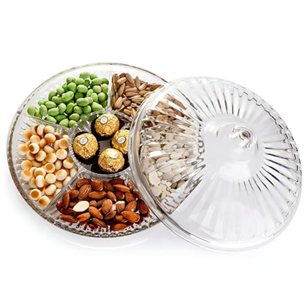 طبق دائري للوجبات الخفيفة بغطاء - 20.32 سم