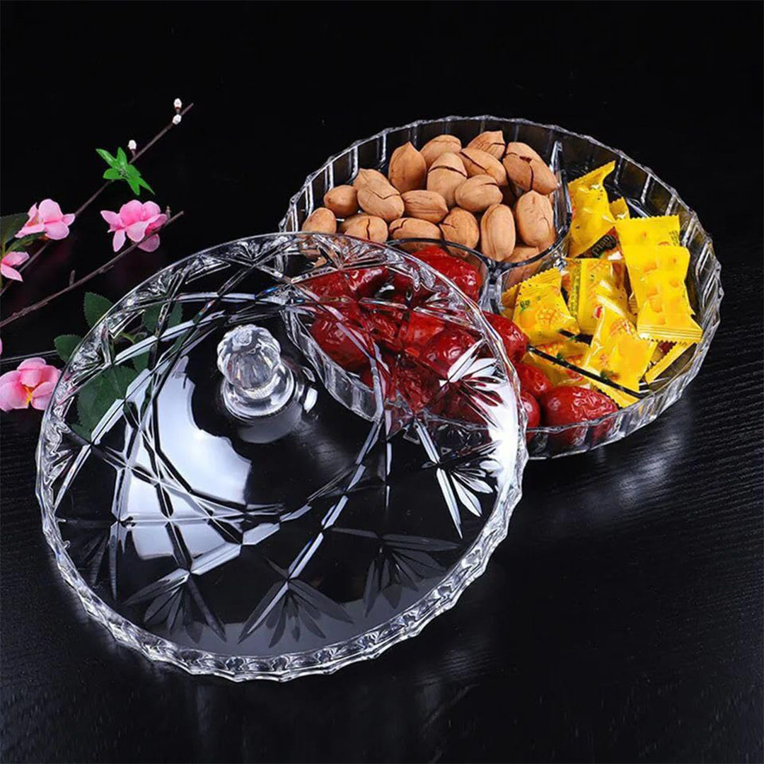 طبق أكريليك مقسم للوجبات الخفيفة بغطاء