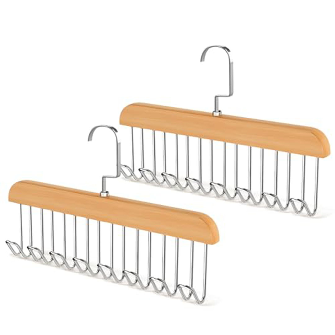 شماعات معاطف وحمالات صدر مضادة للانزلاق - 2 قطعة - خشب - 8 خطافات