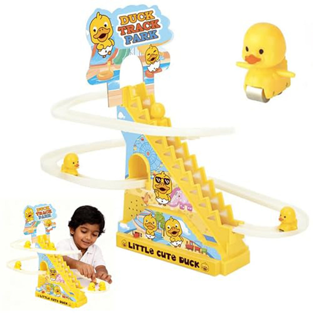 لعبة مضمار تسلق السلالم الكهربائية للأطفال - كيدولوجي - بطة دوارة مع أضواء وموسيقى - 3 بط