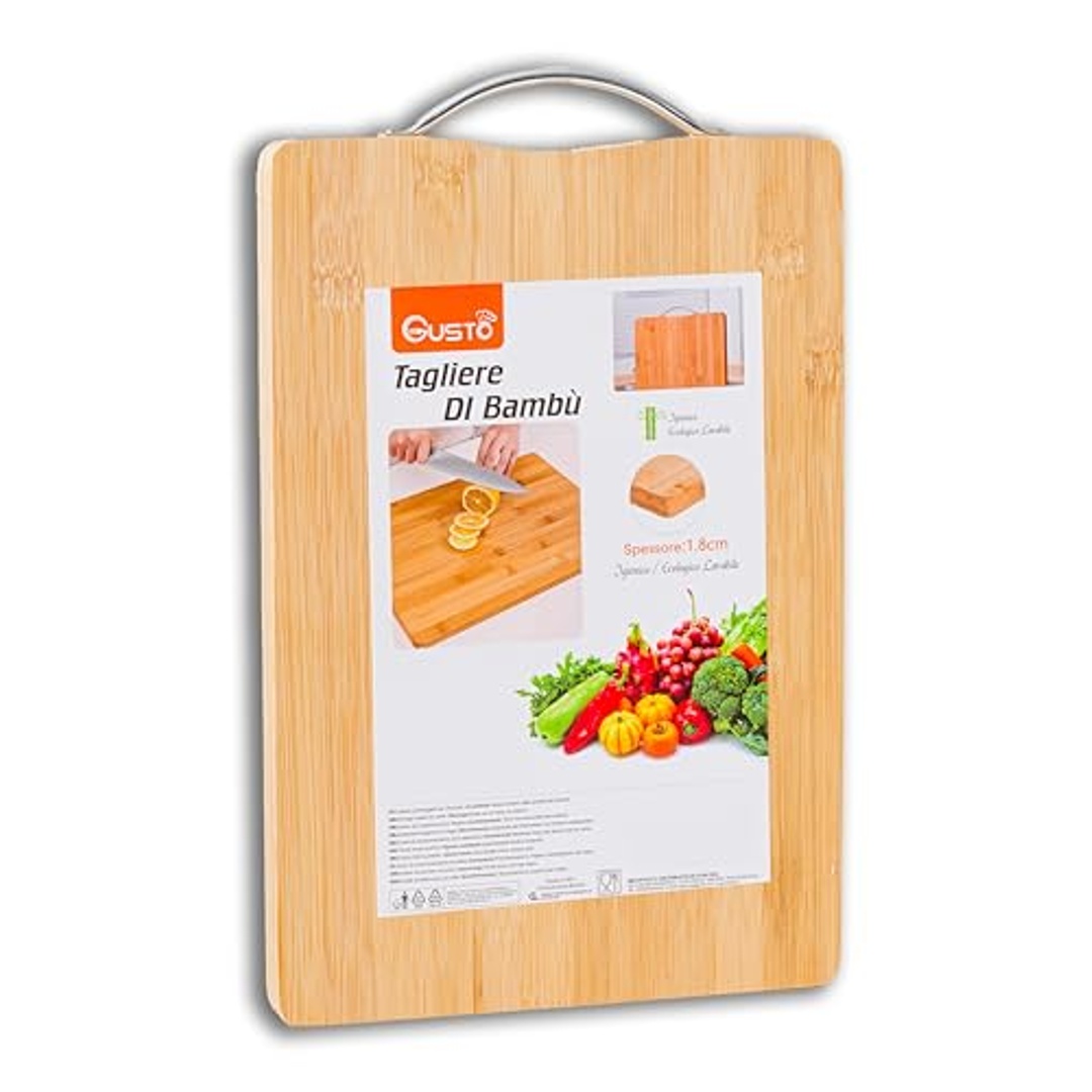 لوح تقطيع خشبي مستطيل مع مقبض معدني - 32 سم