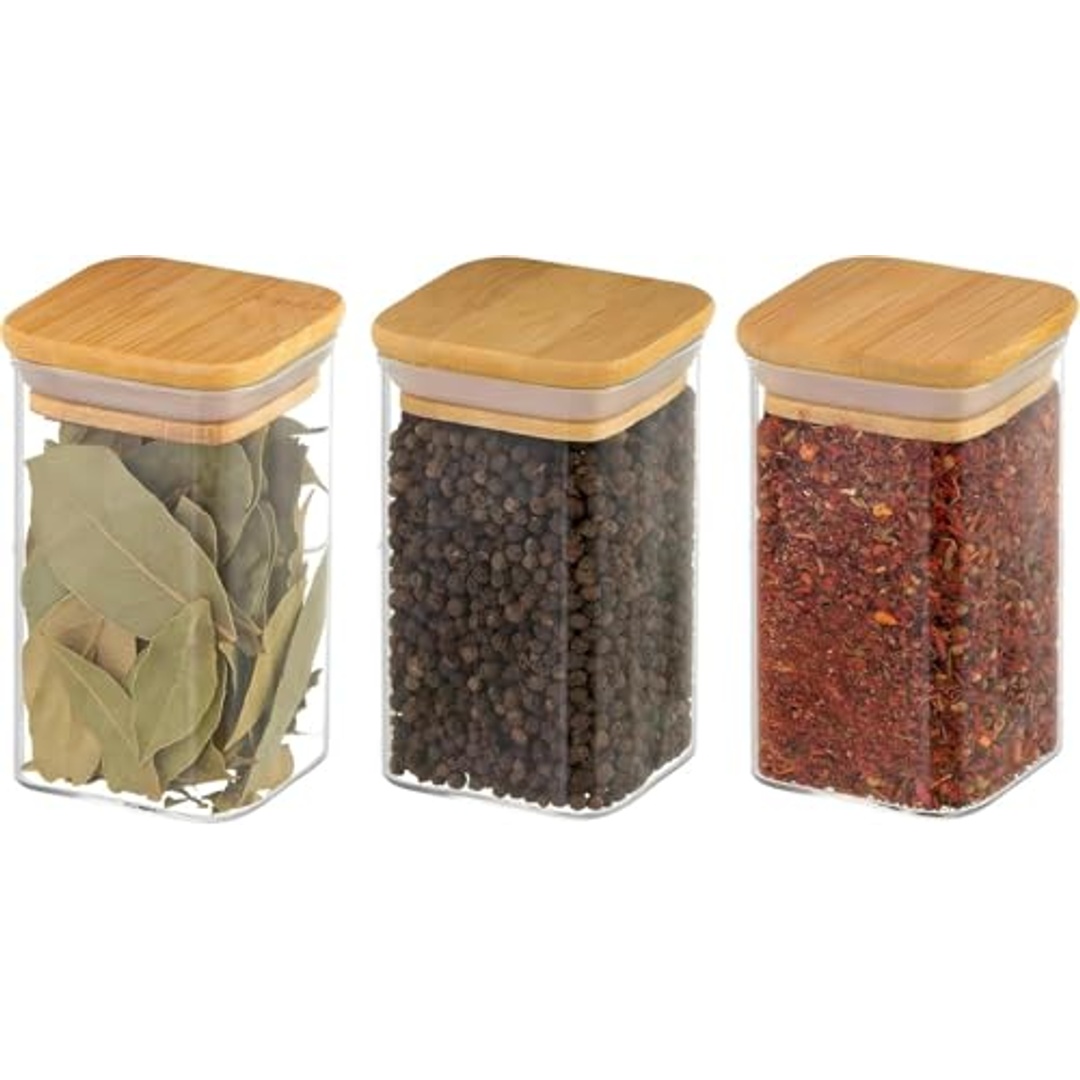 طقم برطمانات توابل بغطاء خشبي - 210 مل - 3 قطع