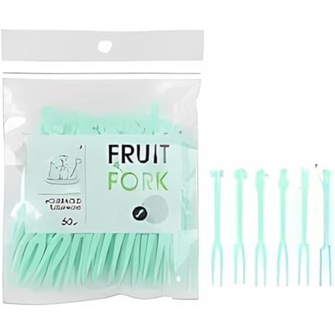 مجموعة شوك وأعود فواكه بلاستيك - أخضر - 50 قطعة