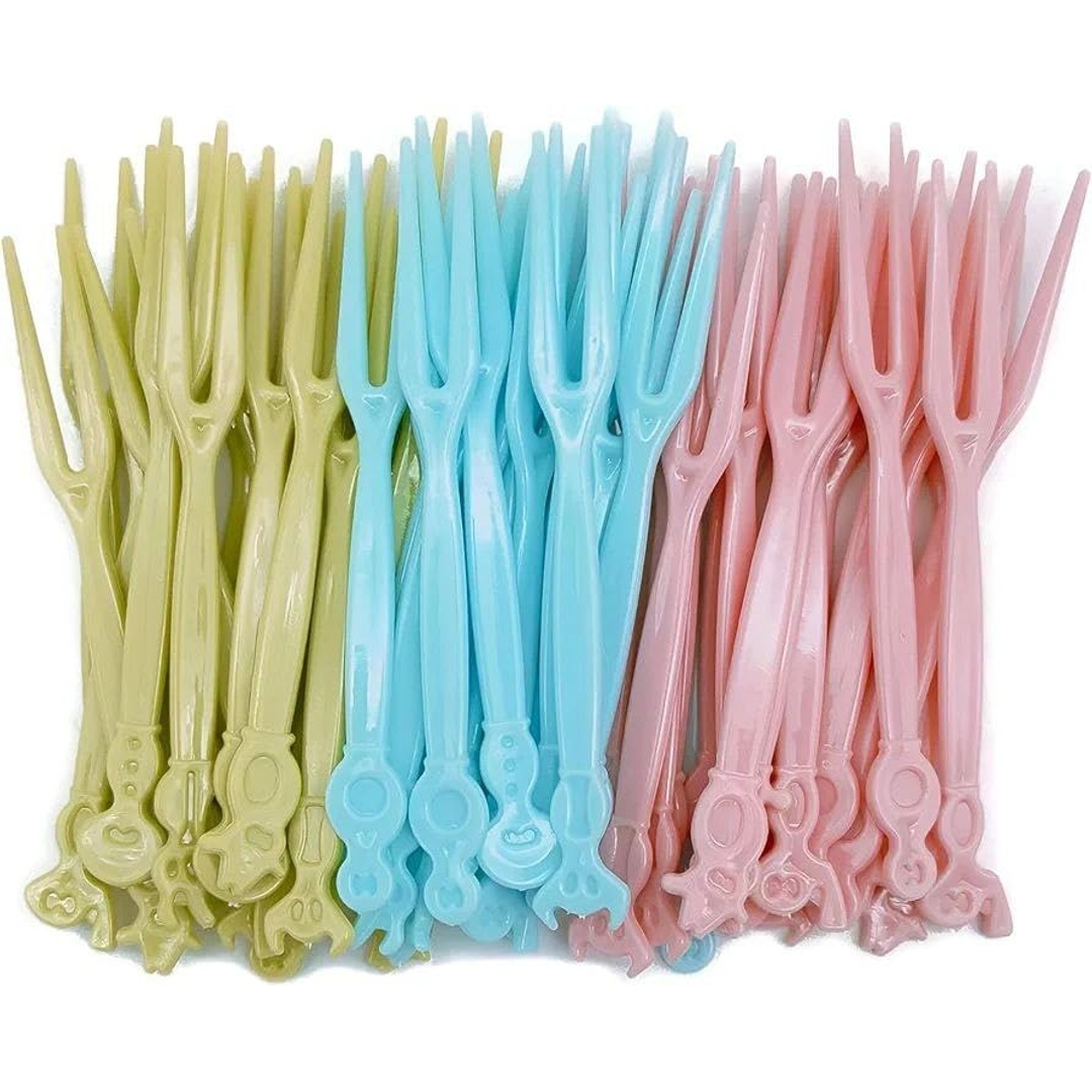 مجموعة شوك وأعود فواكه بلاستيك - ألوان مختلفة - 50 قطعة