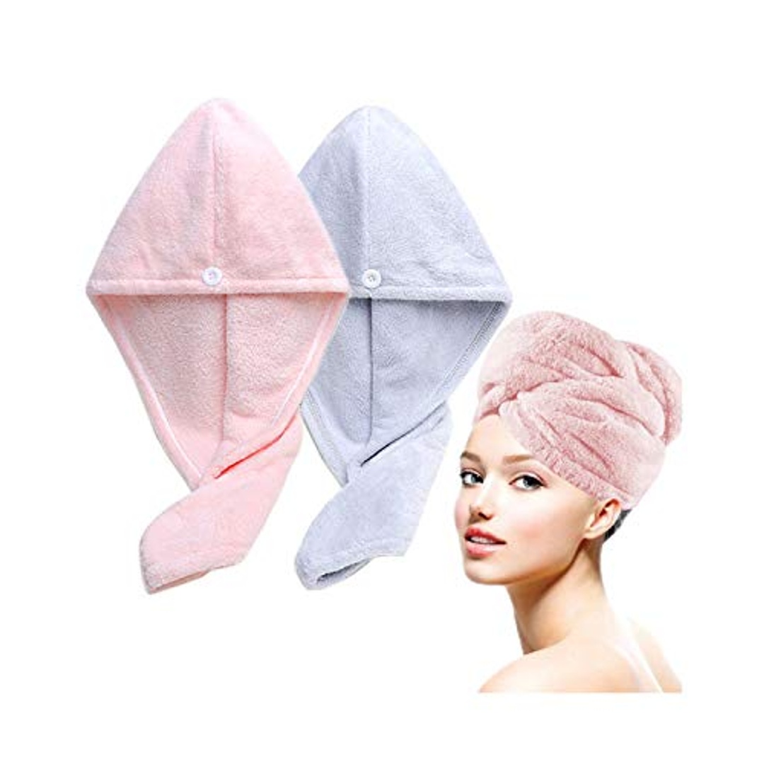 فوطة شعر مايكروفيبر سريعة التجفيف - 2 قطعة - وردي/أزرق