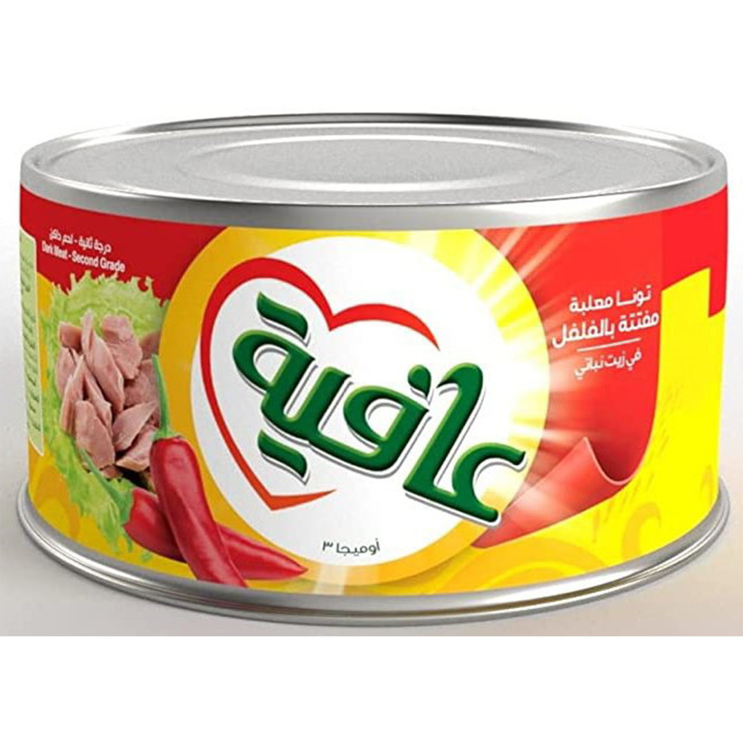 عافية تونة مفتتة مع الفلفل الحار في زيت فول الصويا - 140 جم