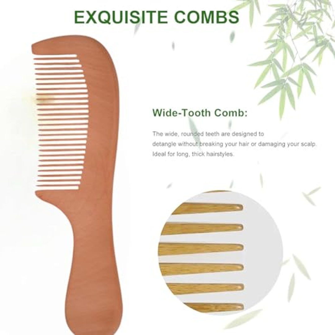 مشط خشب طبيعي بيد - بيج