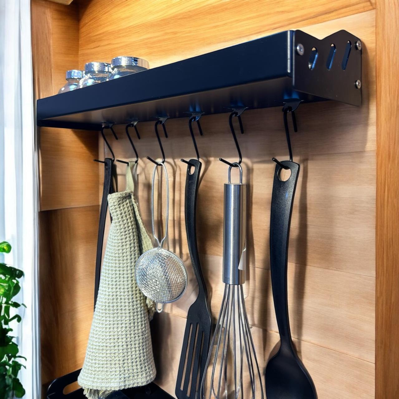 رف مطبخ ستاتلس 50 سم + 6 هوك تعليق - اسود