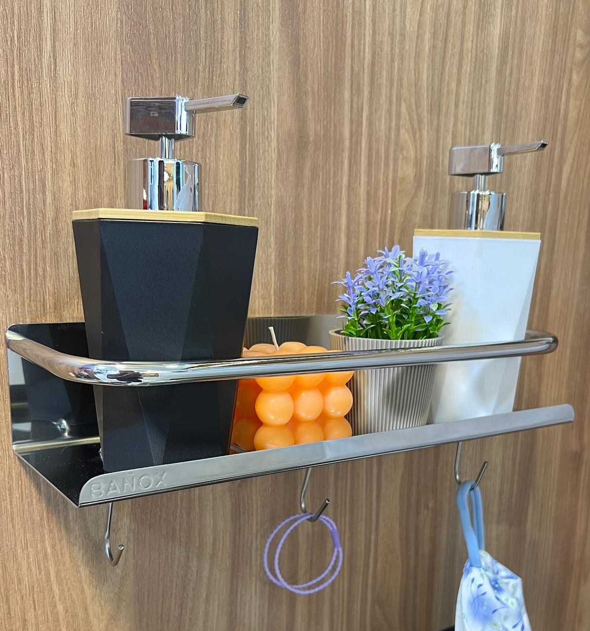 منظم شاور بماسورة + 3 هوك ستانلس - 33 سم - فضي