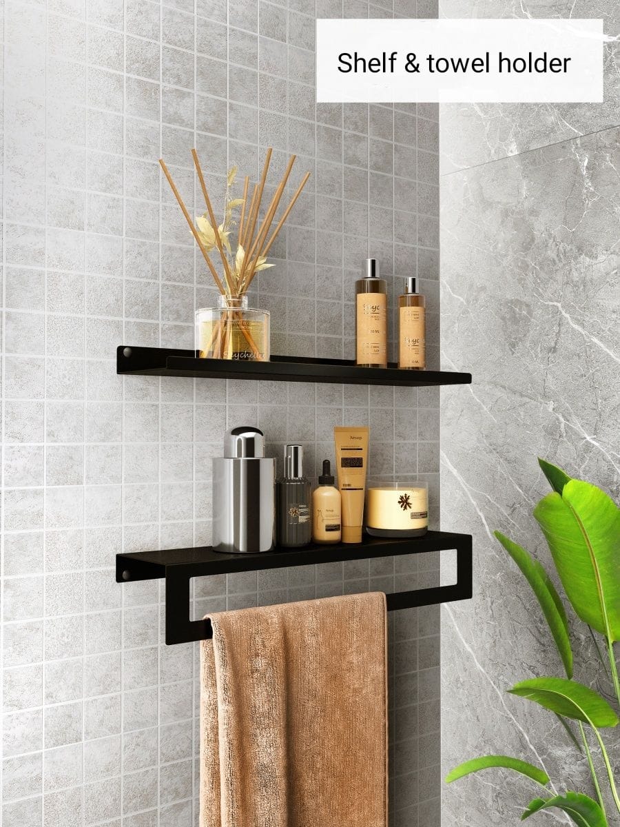 رف منظم 40 سم + رف بالفواطة 50 سم الومنويم - أسود