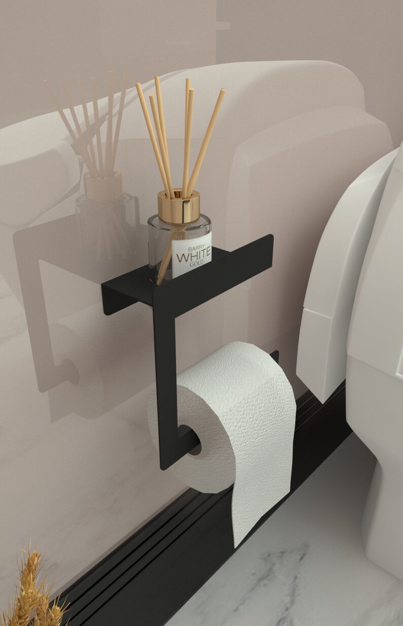 حامل مناديل تويليت ستانلس ستيل مع رف صغير - اسود