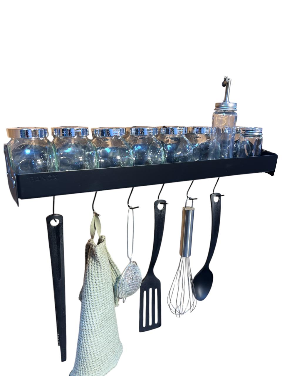 رف مطبخ ستاتلس 50 سم + 6 هوك تعليق - اسود