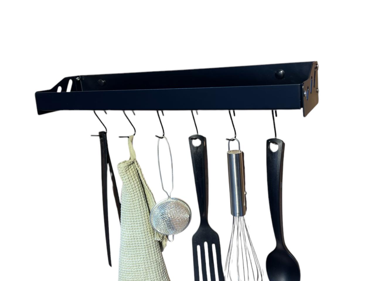 رف مطبخ ستاتلس 50 سم + 6 هوك تعليق - اسود