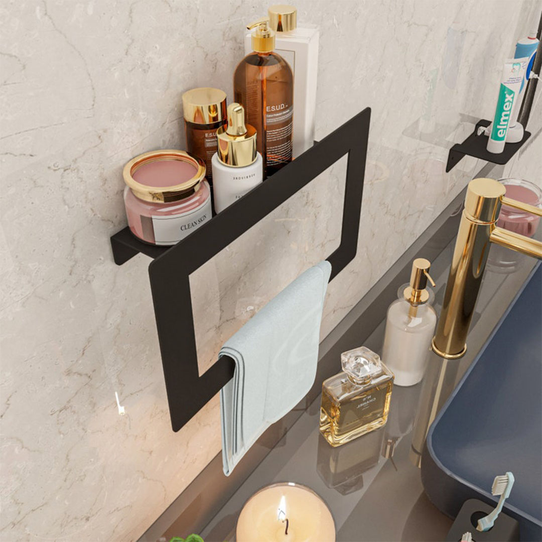 فواطة حلقة مربعة برف خلفي مزود بمانع انزلاق ستانلس ستيل - اسود