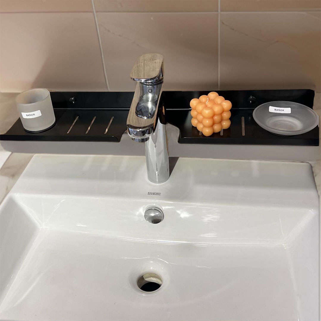 منظم لوحدة الحوض ستانلس بصبانة وكوب لفرش الاسنان - اسود
