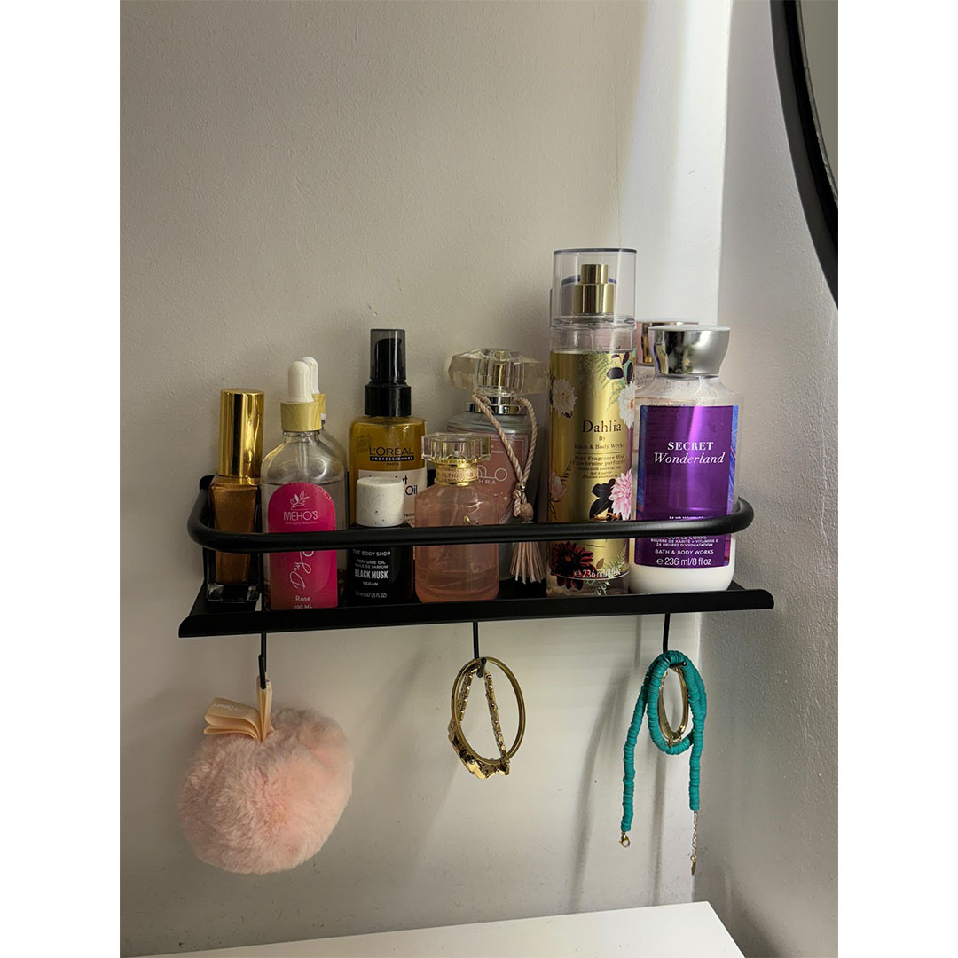 منظم شاور بماسورة + 3 هوك ستانلس - 33 سم - أسود