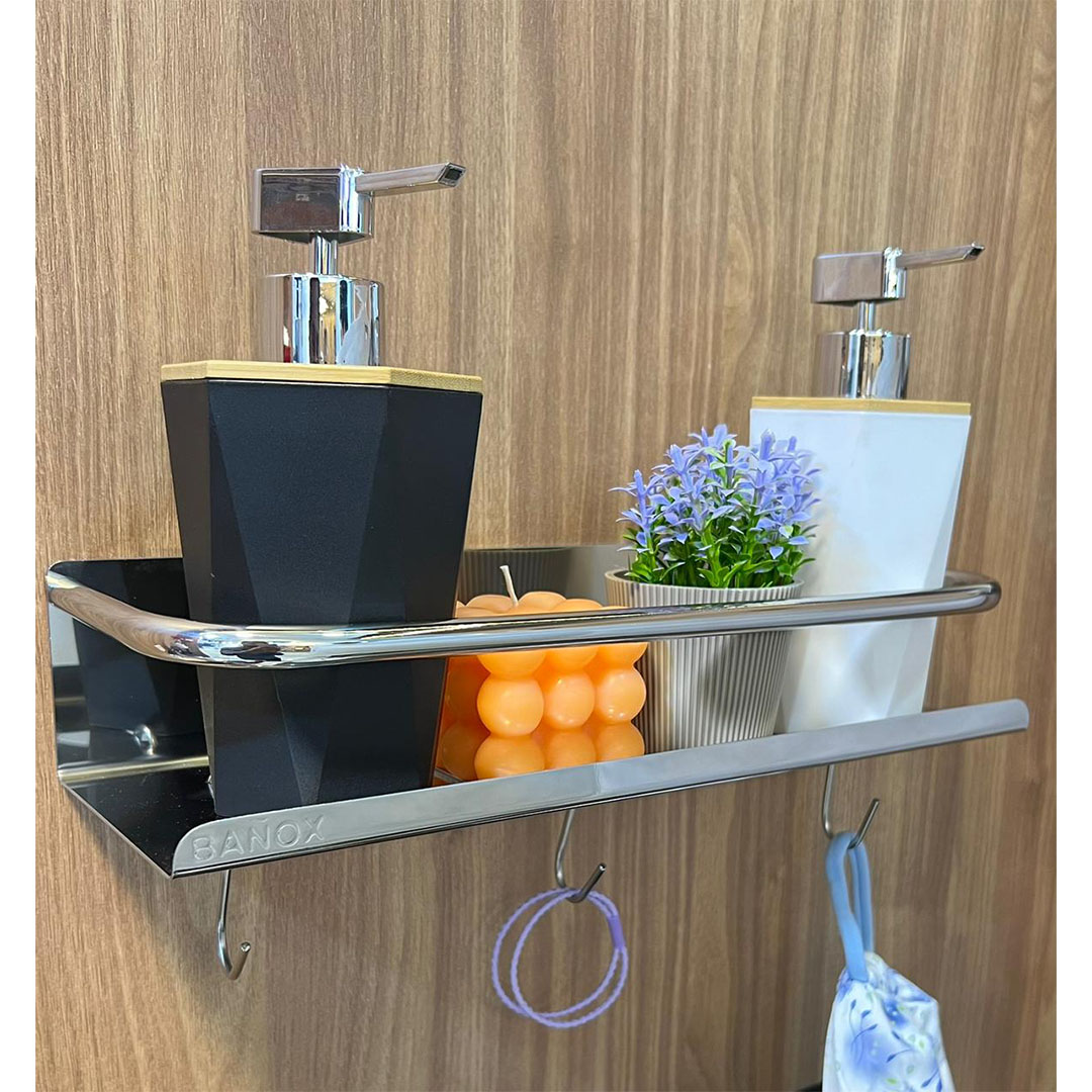 منظم شاور بماسورة + 3 هوك ستانلس - 33 سم - فضي