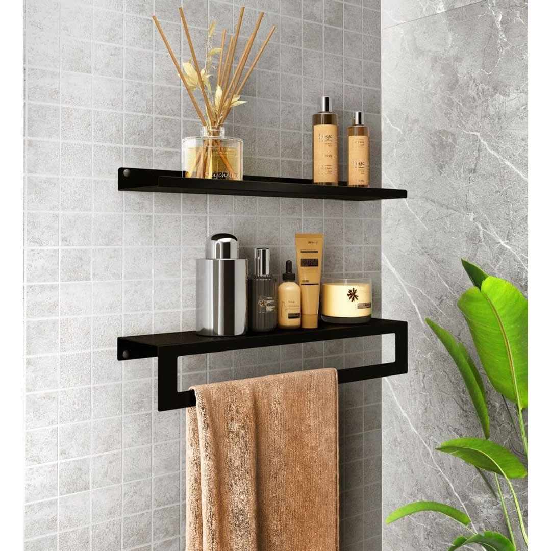 رف منظم 40 سم + رف بالفواطة 50 سم الومنويم - أسود