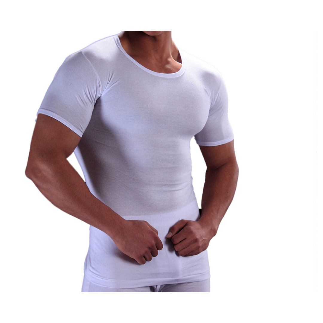 تيشيرت نص كم بيزك رجالي - أبيض