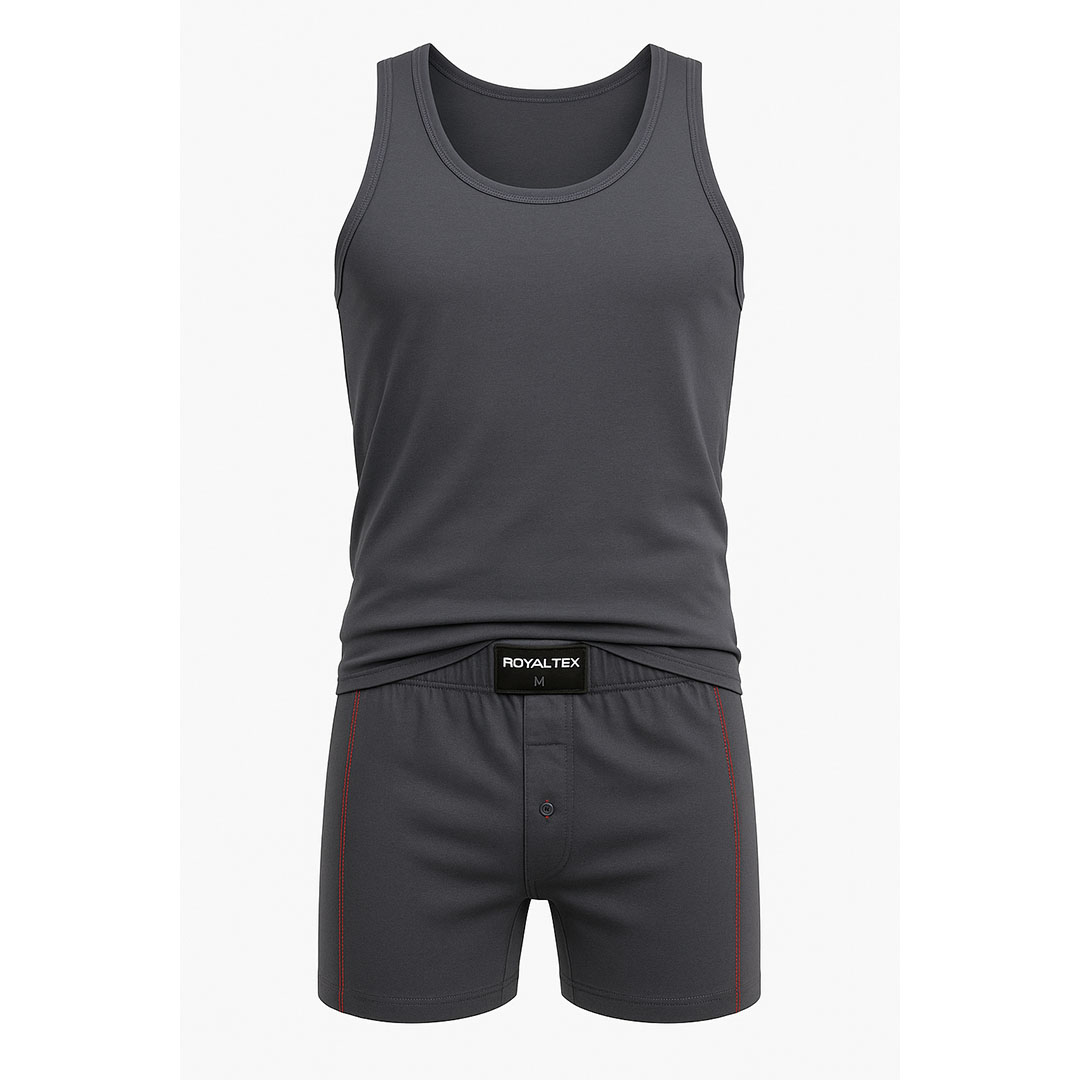 طقم فانله وبوكسر قطن رجالي - 2 قطعة