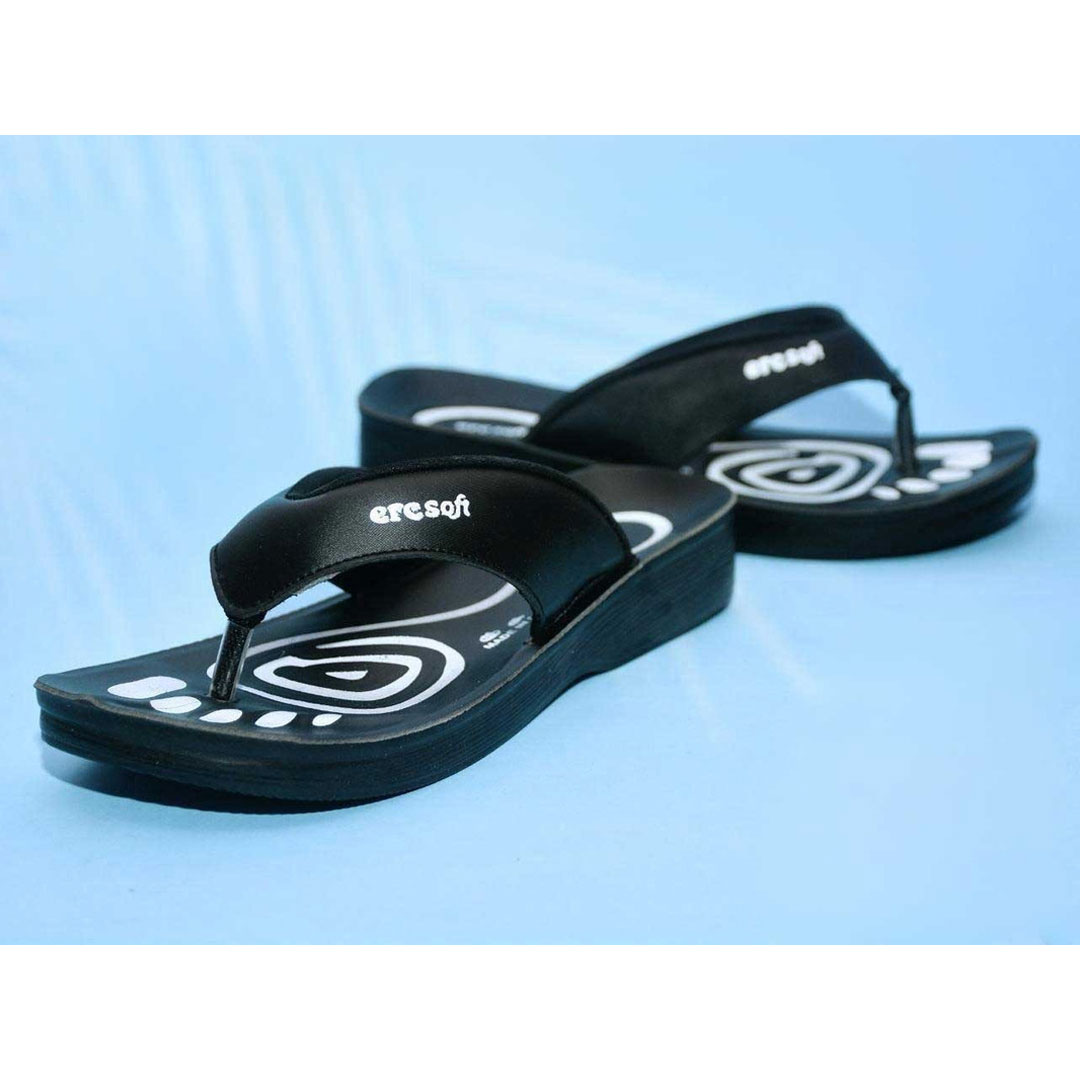 شبشب حريمى جلد بصباع نعل طبى - أسود