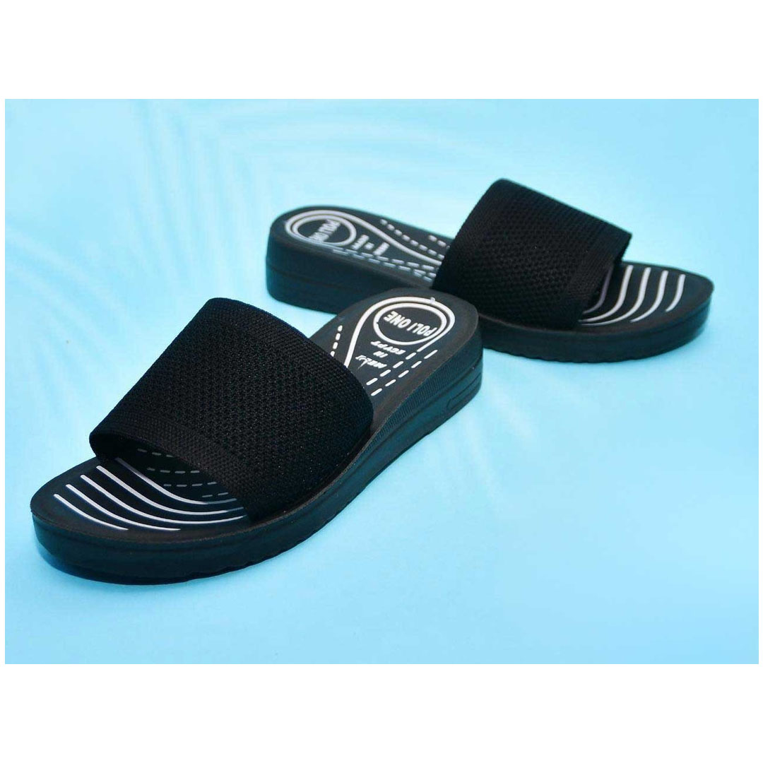 شبشب حريمى جلد نعل طبى - أسود