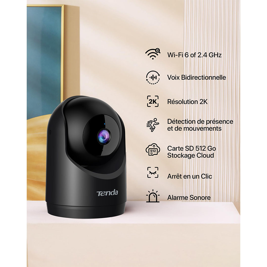 تيندا كاميرا مراقبة داخلية 2K CP3 V3.0 واي فاي 6 360 درجة مع صوت ثنائي - أسود