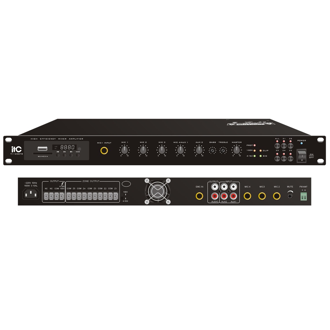 مضخم الصوت الرقمي ITC لتوزيع صوتي ذكي لـ 5 مناطق مع MP3/راديو FM/بلوتوث/USB/SD - TI‑350DTB