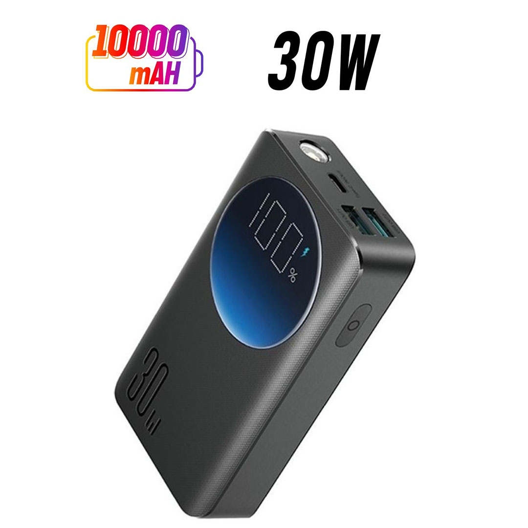 جويروم باور بانك 10000mAh سريع 30 واط مع شنطة ومصباح LED - أسود