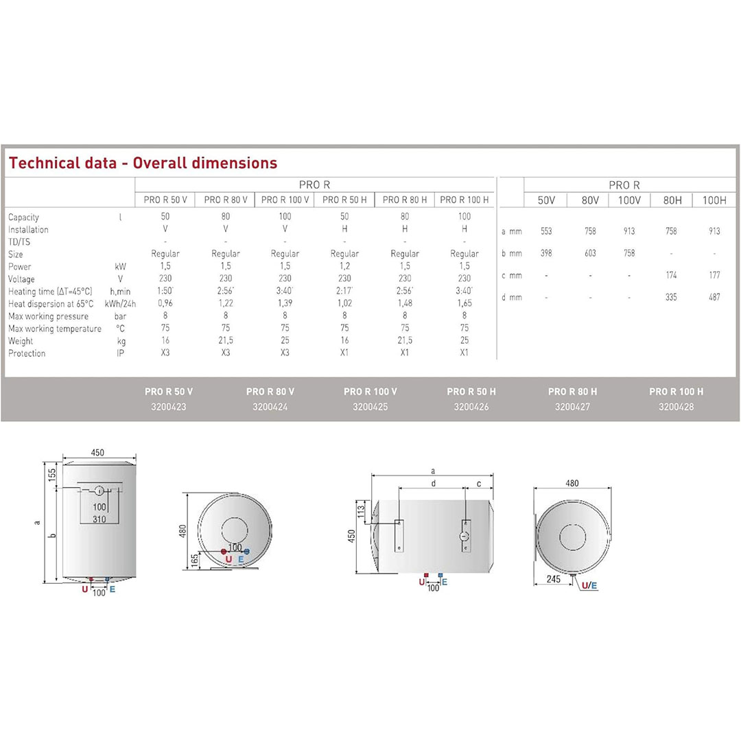 سخان مياه كهربائي أريستون - 80 لتر - أبيض - RUBIS PRO 80 H EG