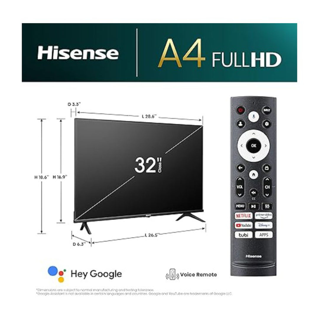 تلفزيون سمارت هايسينس 32 بوصة - LED - واي فاي مدمج - أسود - 32A4K