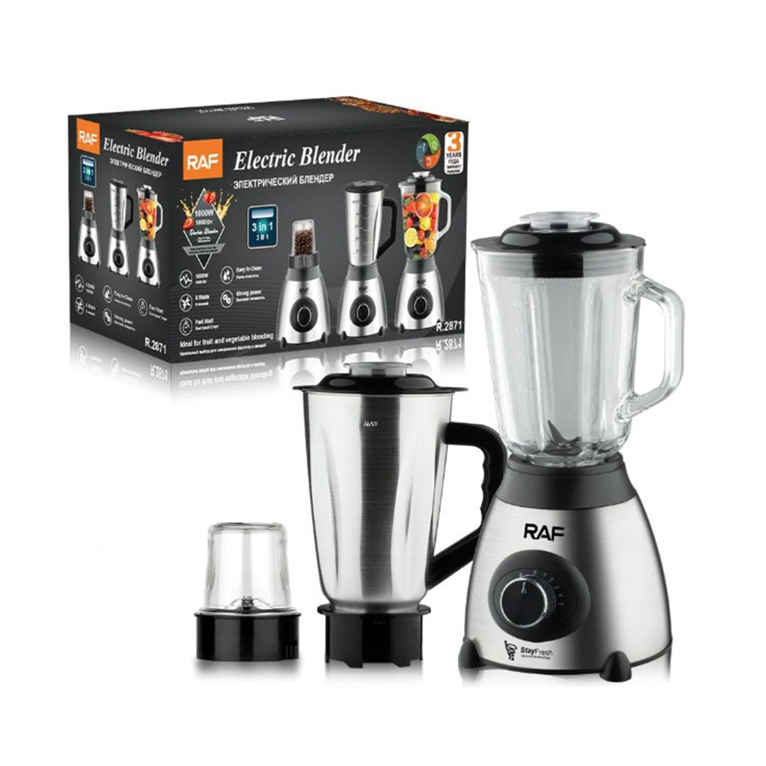 خلاط كهربائي من راف 3 * 1 - 1000 وات - أسود / فضي - R.2871