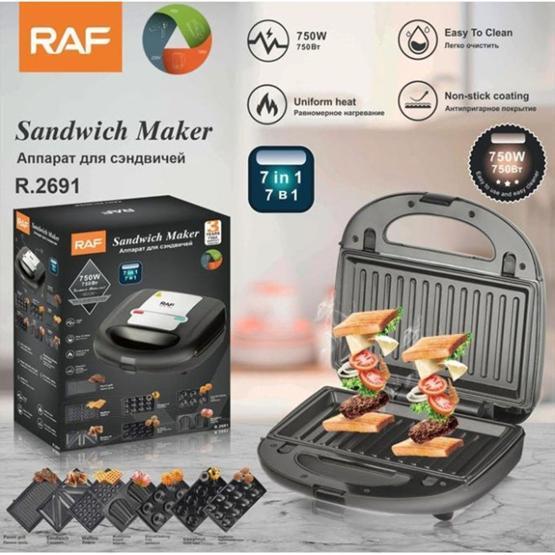 ساندوتش ميكر من راف - 7 * 1 - 750 وات - أسود / فضي - R.2691
