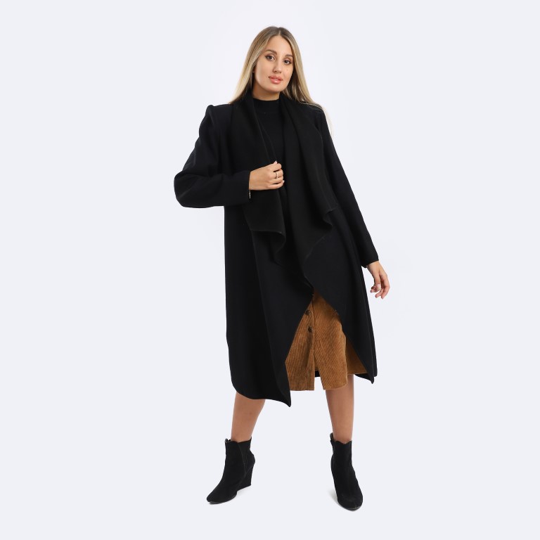 جاكيت طويل شتوي مفتوح - أسود