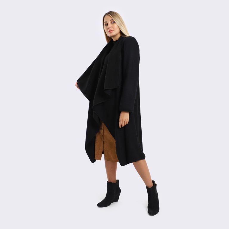 جاكيت طويل شتوي مفتوح - أسود