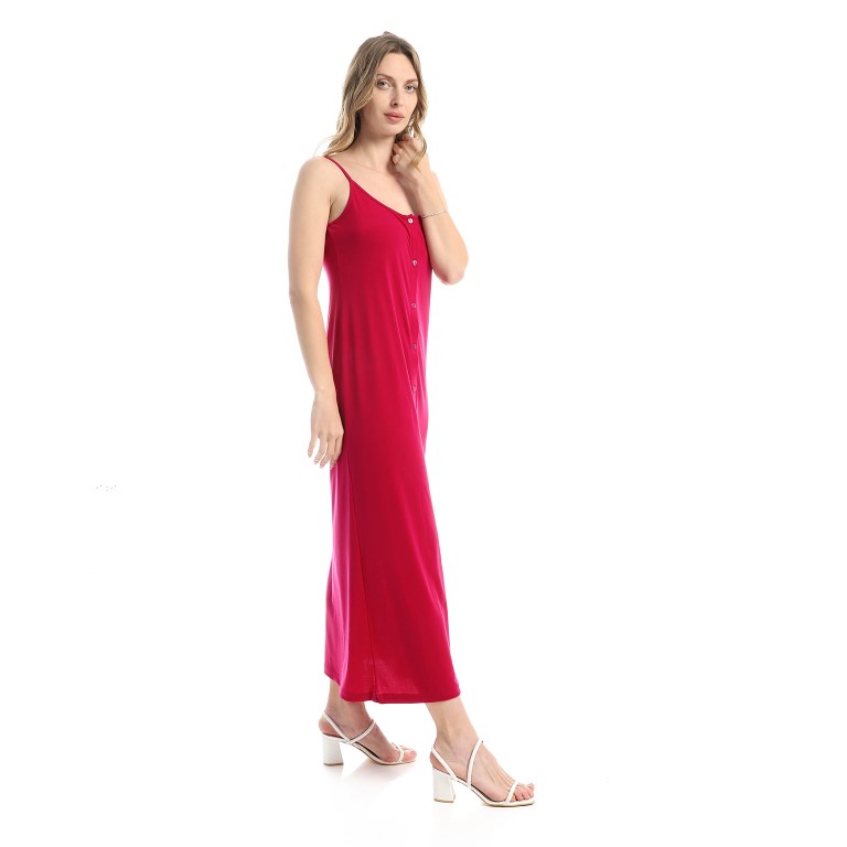 فستان عصري سادة طويل - فوشيا