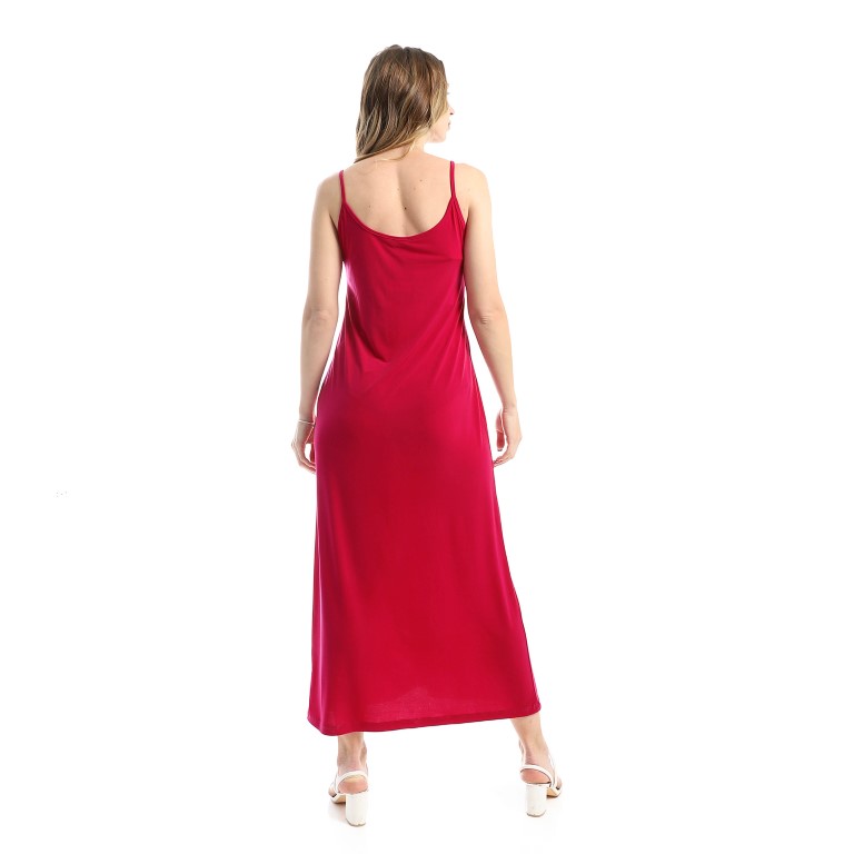 فستان عصري سادة طويل - فوشيا