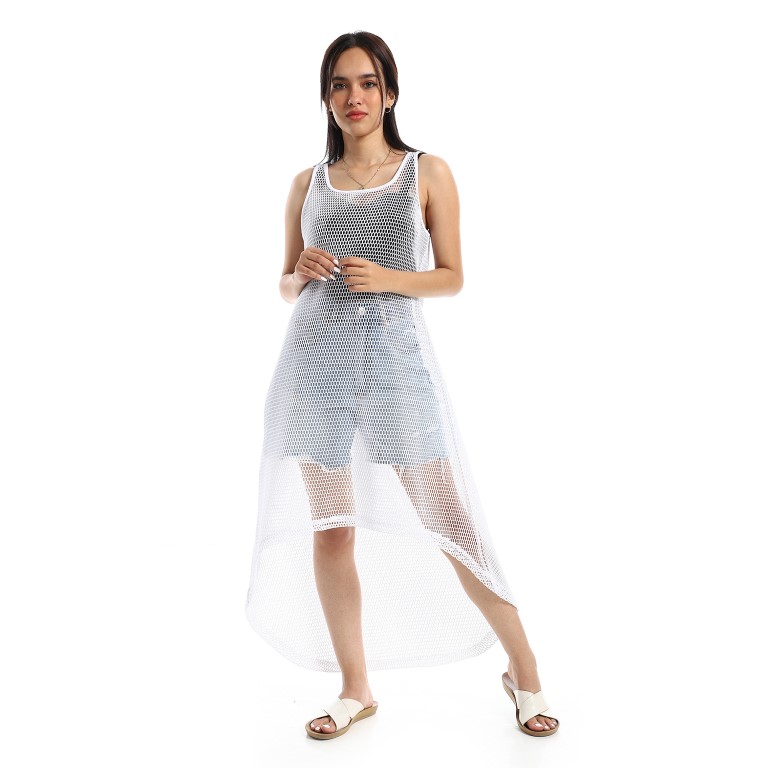 كاش مايوه شبكة بدون أكمام - أبيض