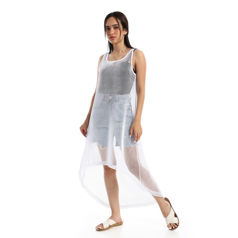 كاش مايوه شبكة بدون أكمام - أبيض