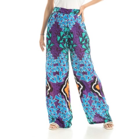 بنطلون واسع منقوش مريح - بنفسجي/لبني