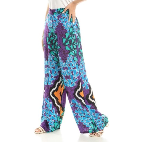 بنطلون واسع منقوش مريح - بنفسجي/لبني