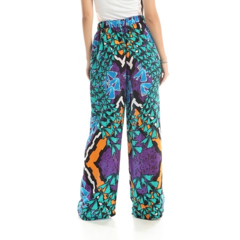 بنطلون واسع منقوش مريح - بنفسجي/لبني