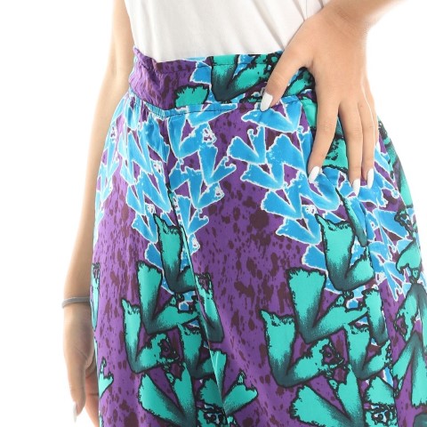 بنطلون واسع منقوش مريح - بنفسجي/لبني