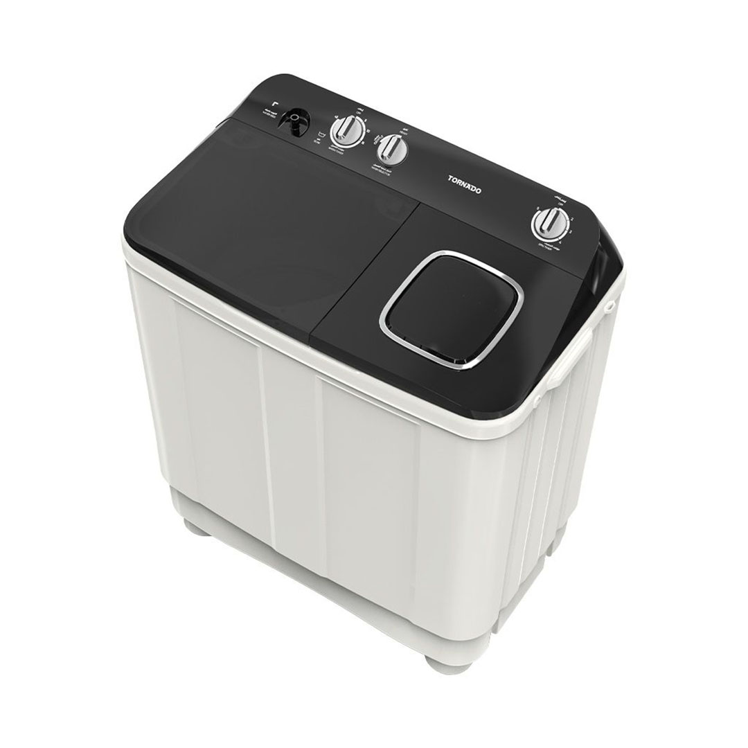 غسالة ملابس تورنيدو - نصف أوتوماتيك - 10 كجم - طلمبة - أبيض × أسود - TMH-HS10CP(WK)